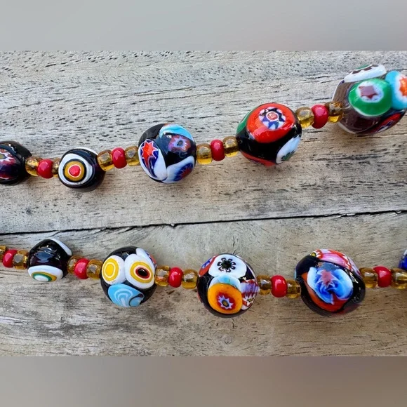 VINTAGE ITALIAN MURANO VENETIAN MILLEFIORI MORETTI GLASS BEAD NECKLACE - Picture 9 of 16